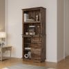 Freestanding Rustic Kitchen Buffet with Hutch, Pantry Storage Cabinet with Sliding Barn Door, Adjustable Shelf