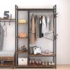 JHX Free-Standing Closet Organizer with Storage Box & Side Hook; Portable Garment Rack with 6 Shelves and Hanging Rod; Black Metal Frame&Rustic Board