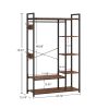 JHX Free-Standing Closet Organizer with Storage Box & Side Hook; Portable Garment Rack with 6 Shelves and Hanging Rod; Black Metal Frame&Rustic Board