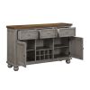 Traditional Style Gray Finish 1pc Server of Drawers Storage Cabinet w Adjustable Shelf 8-Bottle Wine Rack Wooden Furniture