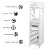 4-Tier Bathroom Standing Shelf Storage Closet Organizer Free Standing Shelves Rack with 2 Doors Carved Stand Cabinet Home Decor