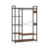 JHX Free-Standing Closet Organizer with Storage Box & Side Hook; Portable Garment Rack with 6 Shelves and Hanging Rod; Black Metal Frame&Rustic Board