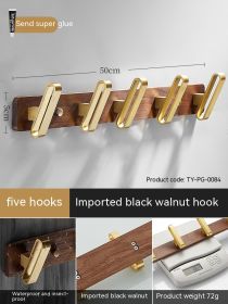 Light Luxury Solid Wood Clothes Hook Wall-mounted Aluminum Alloy (Option: Brushed Gold 5 Hooks)