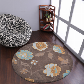 Rugsotic Carpets Hand Tufted Wool Round Area Rug Floral (Color: Brown, size: 6'x6')