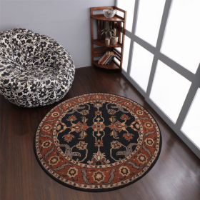 Rugsotic Carpets Hand Tufted Wool Round Area Rug Oriental (Color: Charcoal Rust, size: 6'x6')