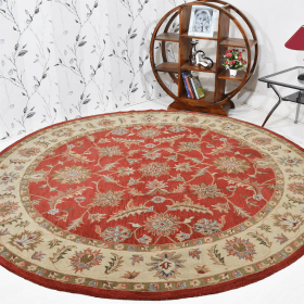 Rugsotic Carpets Hand Tufted Wool Round Area Rug Oriental (Color: Red Beige, size: 6'x6')