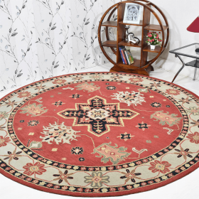 Rugsotic Carpets Hand Tufted Wool Round Area Rug Oriental (Color: Red Cream, size: 6'x6')