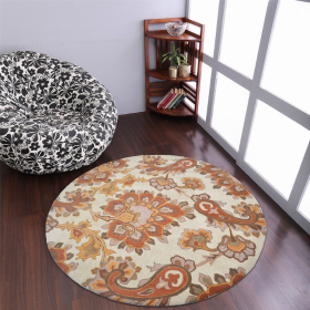 Rugsotic Carpets Hand Tufted Wool Round Area Rug Floral (Color: Beige, size: 8'x8')