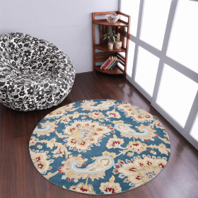 Rugsotic Carpets Hand Tufted Wool Round Area Rug Floral (Color: Blue, size: 8'x8')