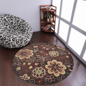 Rugsotic Carpets Hand Tufted Wool Round Area Rug Floral (Color: Brown1, size: 8'x8')