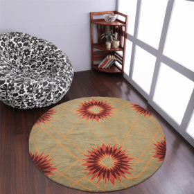 Rugsotic Carpets Hand Tufted Wool Round Area Rug Floral (Color: Cream2, size: 8'x8')