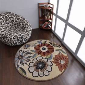 Rugsotic Carpets Hand Tufted Wool Round Area Rug Floral (Color: Cream3, size: 8'x8')