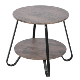 Round End Side Table with 2-Tier Shelves (Color: Dark Brown/Black, size: 18.1"W x 18.1"D x 17.7"H)