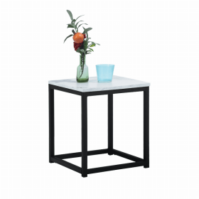 13.8'' Square End Side Table (Color: Marble White/Black, size: 13.8"W x 13.9"D x 15.7"H)