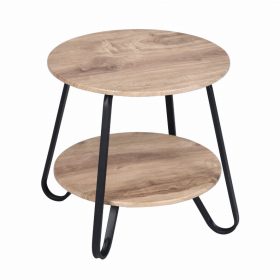 Round End Side Table with 2-Tier Shelves (Color: Oak/Black, size: 18.1"W x 18.1"D x 17.7"H)