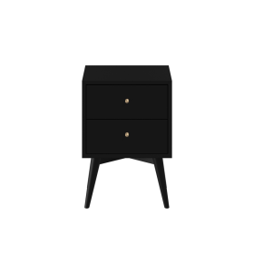 Flynn Mid Century Modern 2 Drawer Nightstand (Color: Black)