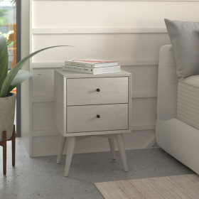 Flynn Mid Century Modern 2 Drawer Nightstand (Color: Gray)