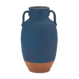 Ceramic Urn Vase with Terra Cotta Accent (size: 10.5"H)