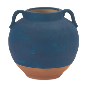 Ceramic Urn Vase with Terra Cotta Accent (size: 7"H)