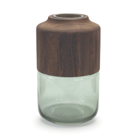 Sage Glass Vase with Wood Accent (size: 11"H)