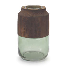 Sage Glass Vase with Wood Accent (size: 9"H)