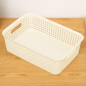 Woven plastic Home storage baskets (Color: White/Beige)