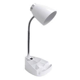 Creekwood Home Flexible Gooseneck Organizer Desk Lamp with Phone/iPad/Tablet Stand for Office, Bedroom, Study, Bedroom, Library (Color: White, size: 18.5")