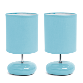 Creekwood Home Traditional Mini Round Rock Table Lamp 2 Pack Set for Nursery, Study, Bookshelf, Office, Nightstand, Living Room (Color: Blue, size: 10.24")