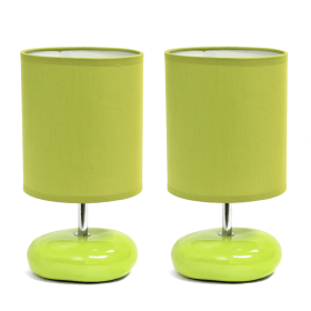 Creekwood Home Traditional Mini Round Rock Table Lamp 2 Pack Set for Nursery, Study, Bookshelf, Office, Nightstand, Living Room (Color: Green, size: 10.24")