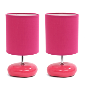 Creekwood Home Traditional Mini Round Rock Table Lamp 2 Pack Set for Nursery, Study, Bookshelf, Office, Nightstand, Living Room (Color: Pink, size: 10.24")