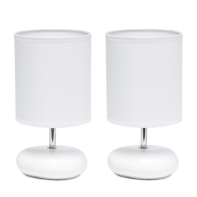 Creekwood Home Traditional Mini Round Rock Table Lamp 2 Pack Set for Nursery, Study, Bookshelf, Office, Nightstand, Living Room (Color: White, size: 10.24")