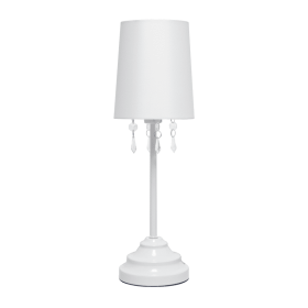 Creekwood Home Contemporary Crystal Droplet Table Lamp for Bedroom, Living Room, Dining Room, Office, Entryway (Color: White, size: 17.25")