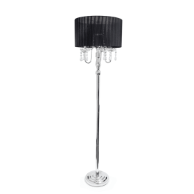 Lalia Home Glamorous Chrome Cascading Crystal Floor Lamp for Living Room, Dining Room, Entryway, Office, Bedroom (Color: Black Shade, size: 62")