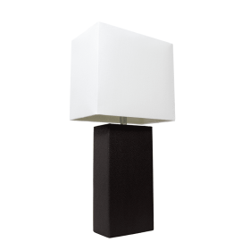 Lalia Home Lexington Leather Base Modern Home Decor Bedside Table Lamp (Color: Black, size: 21")