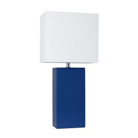 Lalia Home Lexington Leather Base Modern Home Decor Bedside Table Lamp (Color: Blue, size: 21")