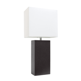 Lalia Home Lexington Leather Base Modern Home Decor Bedside Table Lamp (Color: Espresso Brown, size: 21")