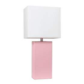 Lalia Home Lexington Leather Base Modern Home Decor Bedside Table Lamp (Color: Pink, size: 21")