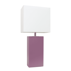 Lalia Home Lexington Leather Base Modern Home Decor Bedside Table Lamp (Color: Purple, size: 21")