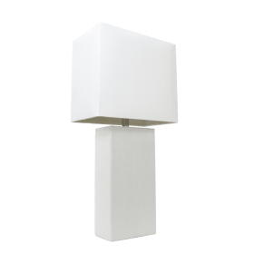 Lalia Home Lexington Leather Base Modern Home Decor Bedside Table Lamp (Color: White, size: 21")