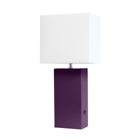 Lalia Home Lexington Leather Base Modern Home Decor Bedside Table Lamp with USB Charging Port (Color: Eggplant Purple, size: 21")