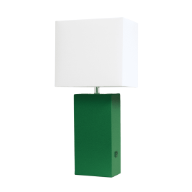 Lalia Home Lexington Leather Base Modern Home Decor Bedside Table Lamp with USB Charging Port (Color: Green, size: 21")