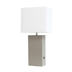 Lalia Home Lexington Leather Base Modern Home Decor Bedside Table Lamp with USB Charging Port (Color: Gray, size: 21")