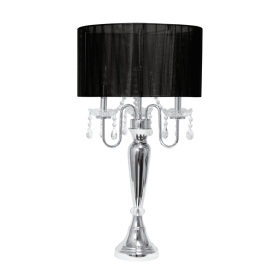 Lalia Home Chrome Cascading Crystal Table Lamp for Dining Room, Living Room, Bedroom, Study, Office, Entryway (Color: Black Shade, size: 31")