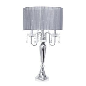 Lalia Home Chrome Cascading Crystal Table Lamp for Dining Room, Living Room, Bedroom, Study, Office, Entryway (Color: Gray Shade, size: 31")