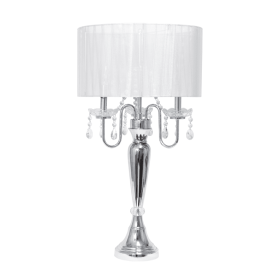 Lalia Home Chrome Cascading Crystal Table Lamp for Dining Room, Living Room, Bedroom, Study, Office, Entryway (Color: White Shade, size: 31")