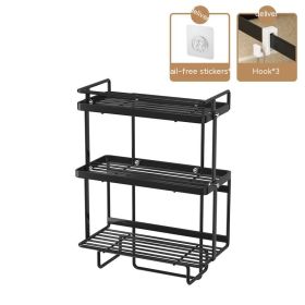 Wall Mounted Punch-free Bathroom Rack (Option: Three Layer Black)