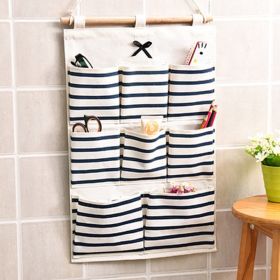 Cotton And Linen Fabric Storage Wall-mounted Storage Bag (Option: Eight Pocket Blue)