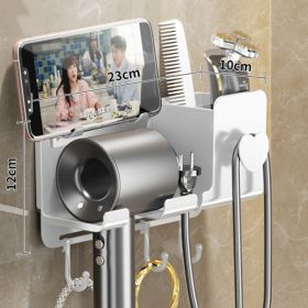 Perforation-free Lazy Hair Dryer Shelf Bathroom Wall Hanging (Option: White-Bracket and storage box)