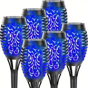 4/8/12pcs/pack Solar Outdoor Lights, 12LED Solar Torch Lights With Flickering Flame For Garden Decor (Color: Blu Ray, size: 6pcs)