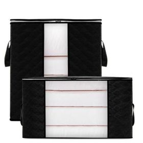 Portable Organizer Non-Woven Storage Bag with Reinforced Handle Sturdy Fabric Clear Window for Sweaters, Coats, T-shirts, Blankets (Color: Black, Type: Horizontal)